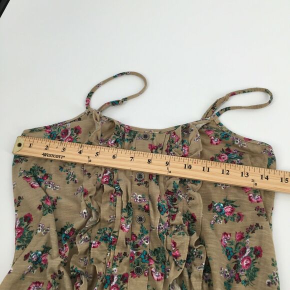 Weavers Spaghetti Strap Floral Print Cropped Ruffle Tank Top Medium Brown Tan M - Picture 3 of 6